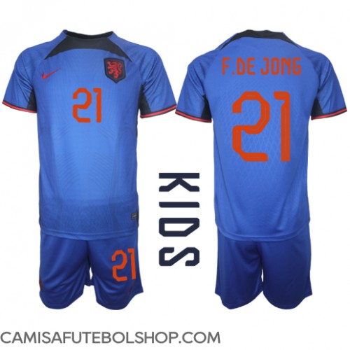 Camisa de time de futebol Holanda Frenkie de Jong #21 Replicas 2º Equipamento Infantil Mundo 2022 Manga Curta (+ Calças curtas)